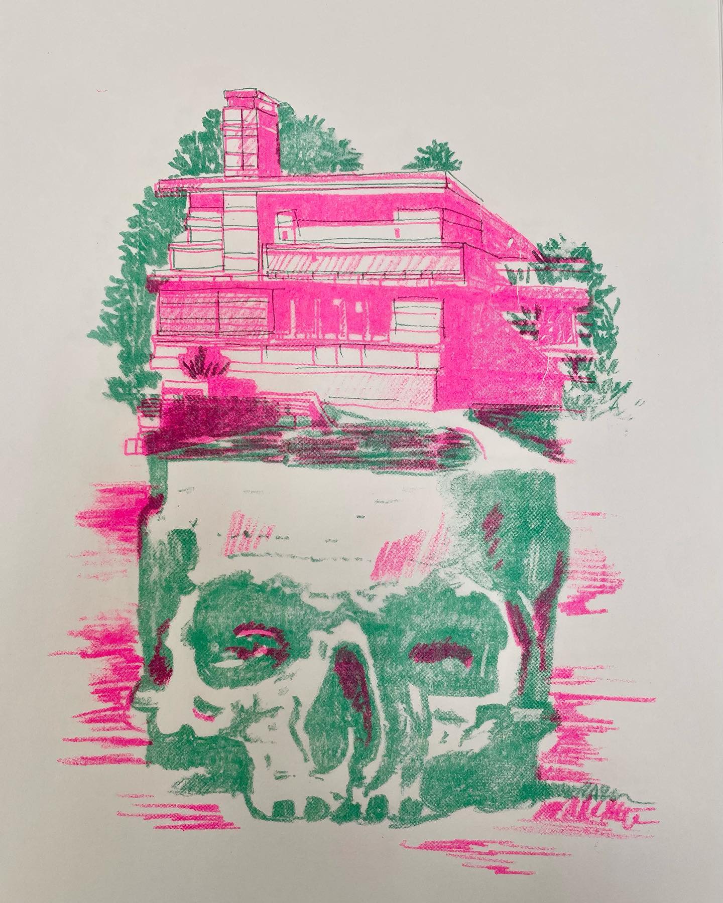 The memory palace. 2 colour risograph print.