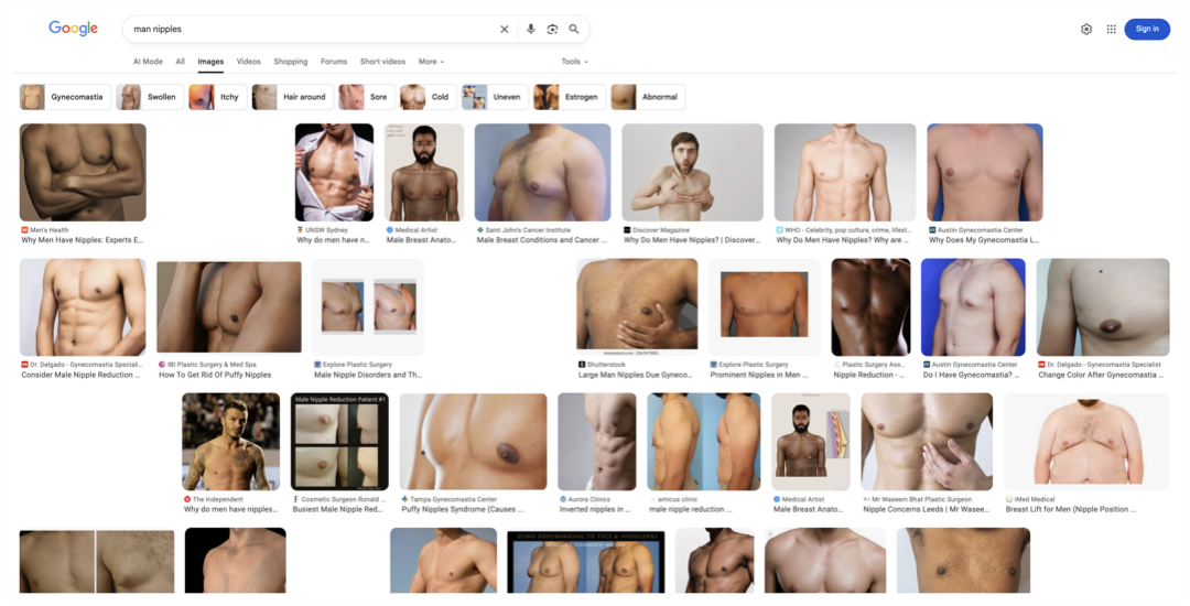 **84.2%** of men's nipples considered safe. Screenshot taken on Oct 15 2025.