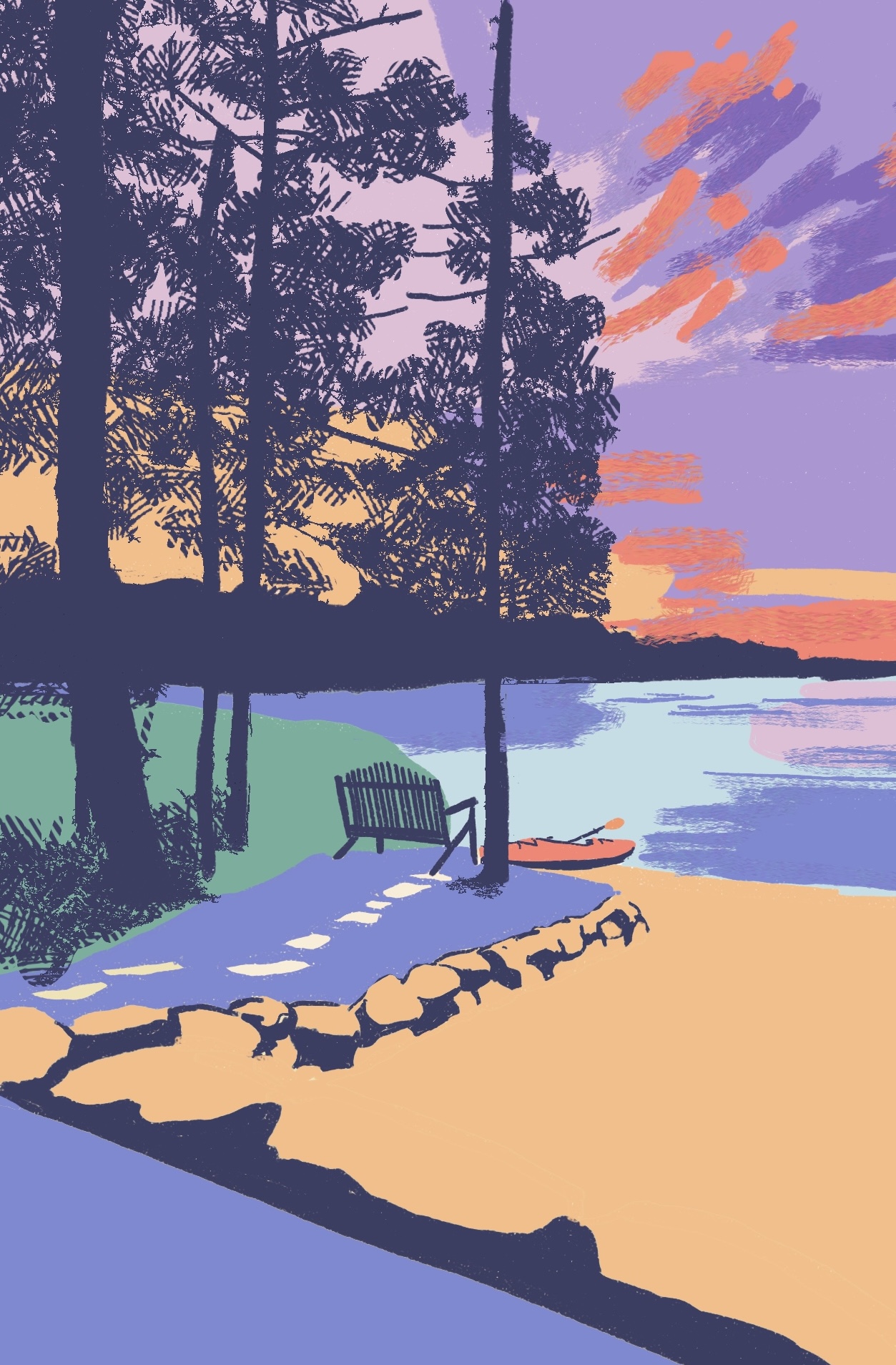 Horseshoe lake, 2025. Digital painting.